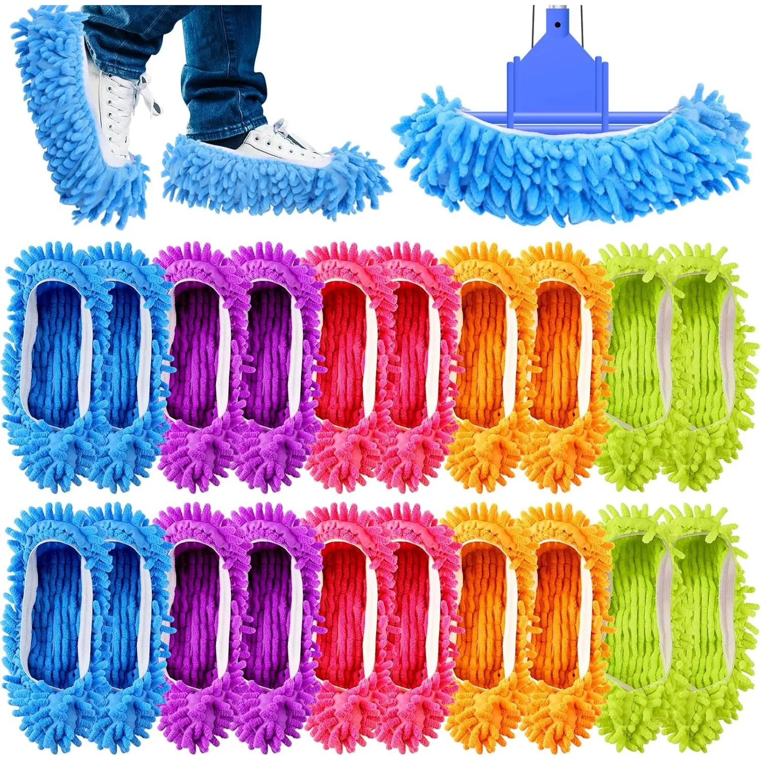 20PCS Mop Socks for Floor Cleaning  Washable Reusable Shoes Microfiber Cover Slippers Multi Function Soft Dusting Women Men House Office Bathroom Kitchen