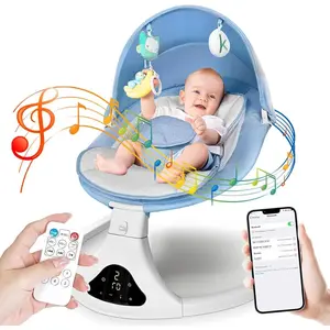 Smart Bluetooth Baby Swing with Remote Control - 5 Speed Gentle Sway |   Portable Infant Swing with Machine-Washable Seat (0-12M, 6-20lbs)