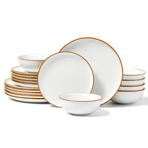 VEVOR Dinnerware Set,  Service for 6 (18 PCS), Round Plates and Bowls Sets, Scratch Resistant Ceramic Dinner Ware, Dishwasher and Microwave Suitable Kitchen Dish, for Dessert Salad Soup Pasta, White