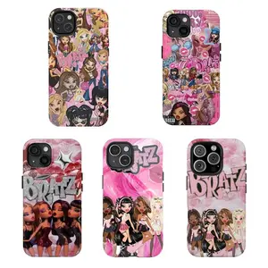 Y2k Aesthetic Bratz Shockproof Tough Phone Case, Cute Pink Cartoon Doll Design Phone Cover, Durable Drop Protection Phone Case for iPhone 11 12 13 14 15 16 17 Pro Max Plus