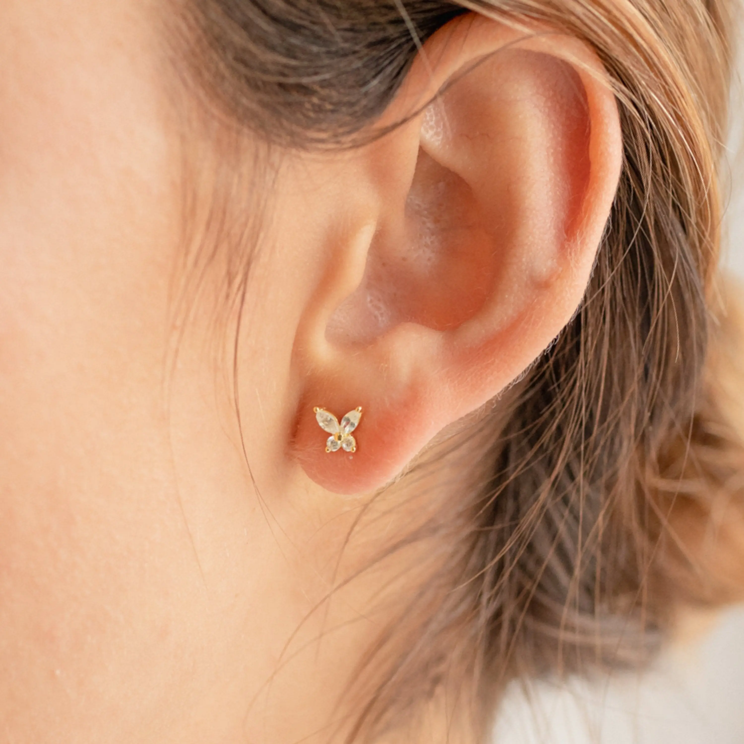 Butterfly Diamond Studs by Caitlyn Minimalist - Dainty Crystal Butterfly Earrings - Cute Nature Jewelry - Gift for Daughter