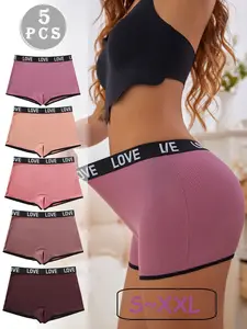Women's Panties Set, Fashion Love Letter Waistband, Soft Comfortable Fabric, S-Xxl Sizes Available, 5-Pack, Soft Comfy Panties