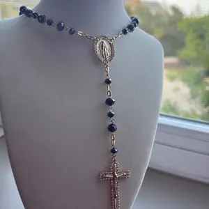 Rosario de la virgen y divina misericordia AZUL.