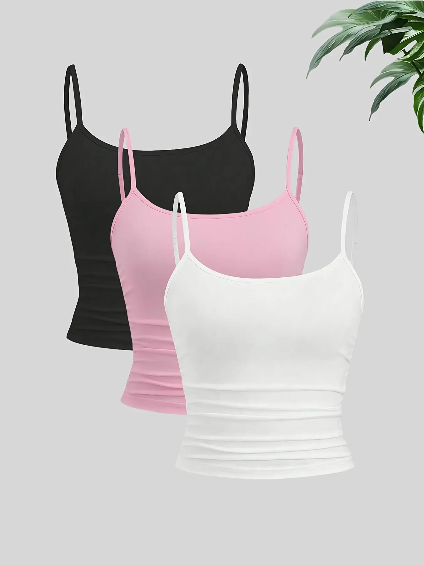 Women's Solid Color Fitted Minimalist Lightweight Versatile Basic Underwear Sleeveless Spaghetti Strap Tank Top Set, 3 Piece Casual Summer, Comfortable and Stylish, Perfect for Daily Wear, Womenswear Sleeveless Knitted Tank, Sleeveless Basic Tanks