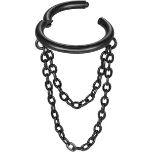 16G Titanium Cartilage Earrings Hoop 7mm 9mm Helix Piercing Jewelry with Single/Double/Triple Chains Hypoallergenic Hinged Clicker