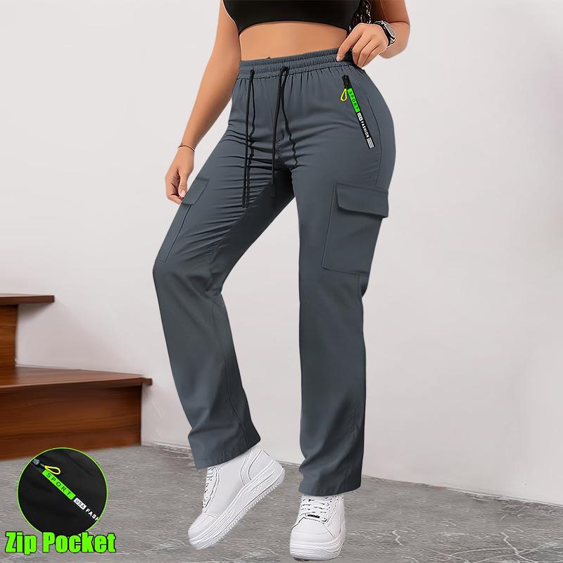 Women’s 5-Pack Lightweight Cargo Pants for Spring/Autumn, Drawstring Waist, Multiple Pockets, Stylish Zippered Front Pockets, Straight-Leg Casual Long Pants, Suitable for Outdoor Activities and Everyday Wear/Dating