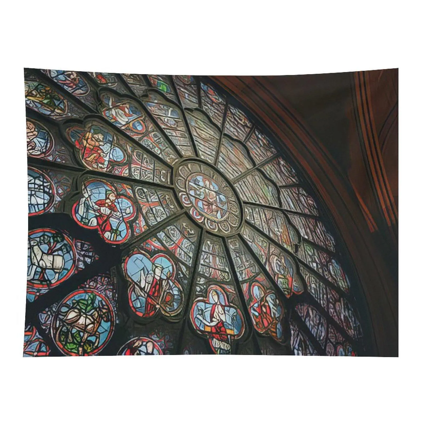 Vintage Gothic Rose Window Stained Glass Wall Tapestry Medieval Religious Art Decor for Living Room Bedroom Background