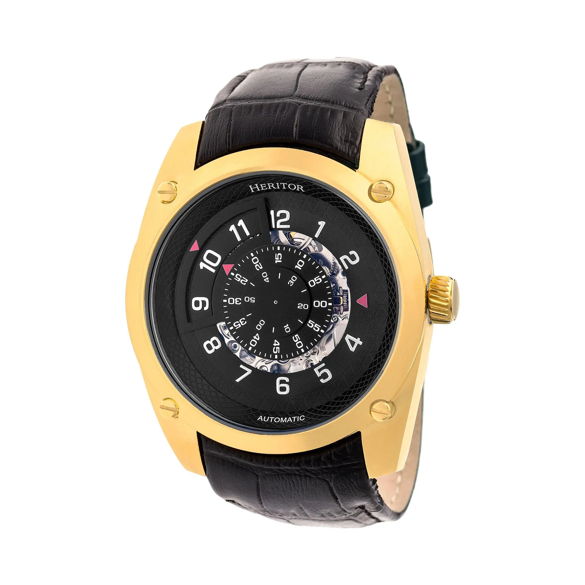 Heritor Automatic Daniels Semi-Skeleton Leather-Band Watch