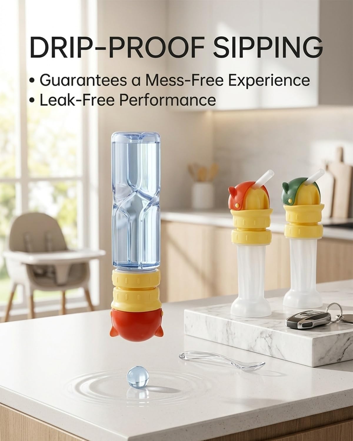 2 Pack Kids Water Bottle Spout Conversion Cap with Straw,Universal Fit for Juice,Water Bottles,Spill-Proof Flip Top Cover for Toddlers,Children