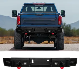 TIOYAR Steel Rear Bumper Black Texture for 2020-2025 GMC Sierra2500HD/3500 & Chevy Silverado 2500/3500 with LED Lights 2 x D-Rings Off-Road Performance
