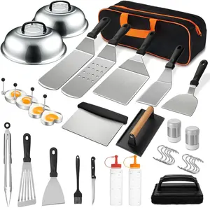 35PCS Griddle Accessories Kit, Flat Top Grill Accessories Set for Blackstone and Camp Chef, Grill Spatula Set with Enlarged Spatulas, Basting Cover, Scraper for Outdoor Barbecue