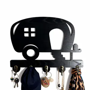 Camping Trailer-Shaped Wall-Mounted Wooden Key Holder, Multi-Functional Decor Organiser Hook for Keys, Camping Accessories, Perfect Gift for Parties