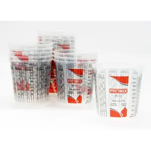 Reusable Measuring Cups Pack of 100 with 12 lids - Size 22 Ounce - Calibrated Mixing ratios on Side - (4574)
