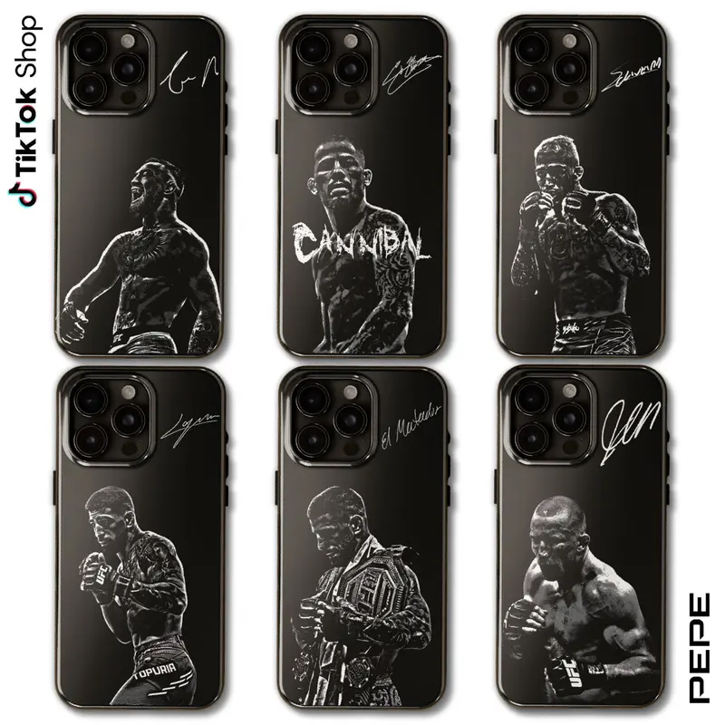 MMA All Legends Signature Phone Case, Legendary Fighters Collection, Iconic Fighters Black Phone Cover, Gifts For Fight Night Boxing, 17 Air Pro Max