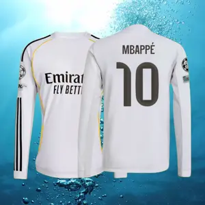 25 26 Champions League Home Kit White 10# Mbappé Long Sleeve Soccer Jersey Fans Version