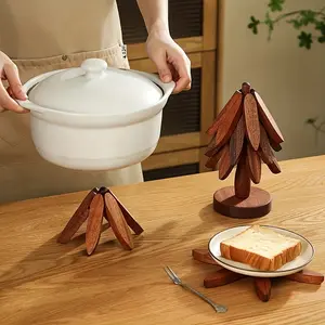 Tree-Shaped Natural Wood Trivet Set, Handcrafted Heat-Resistant Wooden Coasters, Decorative Dining Table Protectors, Rustic Gift Idea