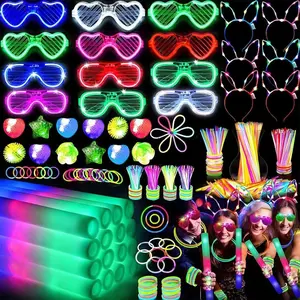 142 PCS Glow in the Dark Supplies, 12 Foam Sticks, 12PCS LED,6PCS Headband 100PCS Glow Sticks and 12PCS Finger Lights Neon Favors for Wedding,Birthday,New Year, Carnivals
