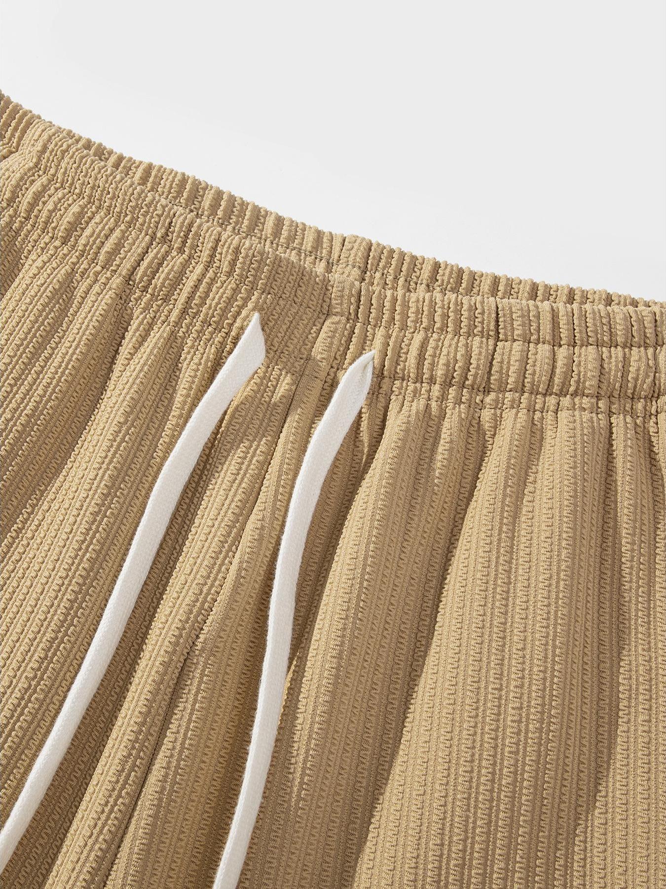 Rib-Knit Texture Co-Ord Set Mens Premium Breathable 2 Piece Outfit with Vertical Rib Weave Detail and Drawstring Elastic Waist Shorts for Casual Daily Wear and Lounge Sessions