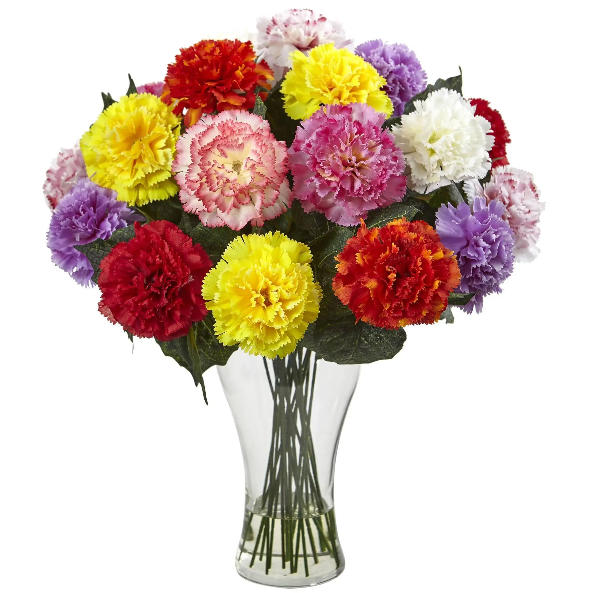 Colorful Assorted Carnation Floral Arrangement with Glass Vase - Decorative Botanical Aesthetic Home Decor Centerpiece, Ideal Gift Option