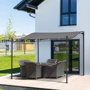 10'x13' Outdoor Steel Pergola Gazebo, Gray Patio Canopy with Weather-Resistant Fabric and Drainage Holes - Ideal for Patio Shade, Outdoor Dining