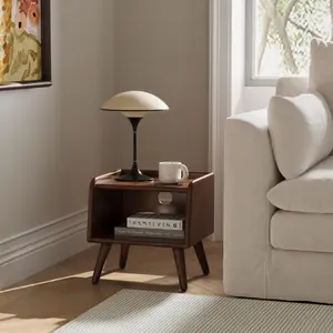 YESWOOD Solid Wood Nightstand, Wood Side Table, Mid Century Modern Night Stand, Small Bedside Table with Open Storage, Short Nightstands, Wooden Nightstand for Bedroom(Walnut/Natural, 15.75" H)