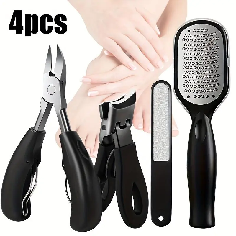 4pcs Professional Home Manicurist & Pedicurist Tool Kit with Nail Clipper Curved Shears Nail File Grinder & Pusher Clippers