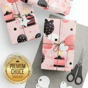 Pink and Black Birthday Wrapping Paper, Pink Wrap, Punk Birthday Gift Wrap, Girl Scrapbooking Paper, Pink Black Celebrating Wrapping Paper