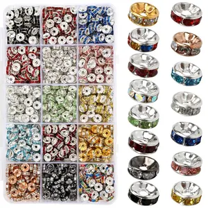 A Set of 900 Pcs Rondelle Spacer Beads for Jewelry Making,15 Color 8mm Rhinestone Spacer Beads,Crystal Bead Spacers for Bracelets,Focal Beads for Pen,Halloween Christmas Gifts,DIY Hand Tools Kits