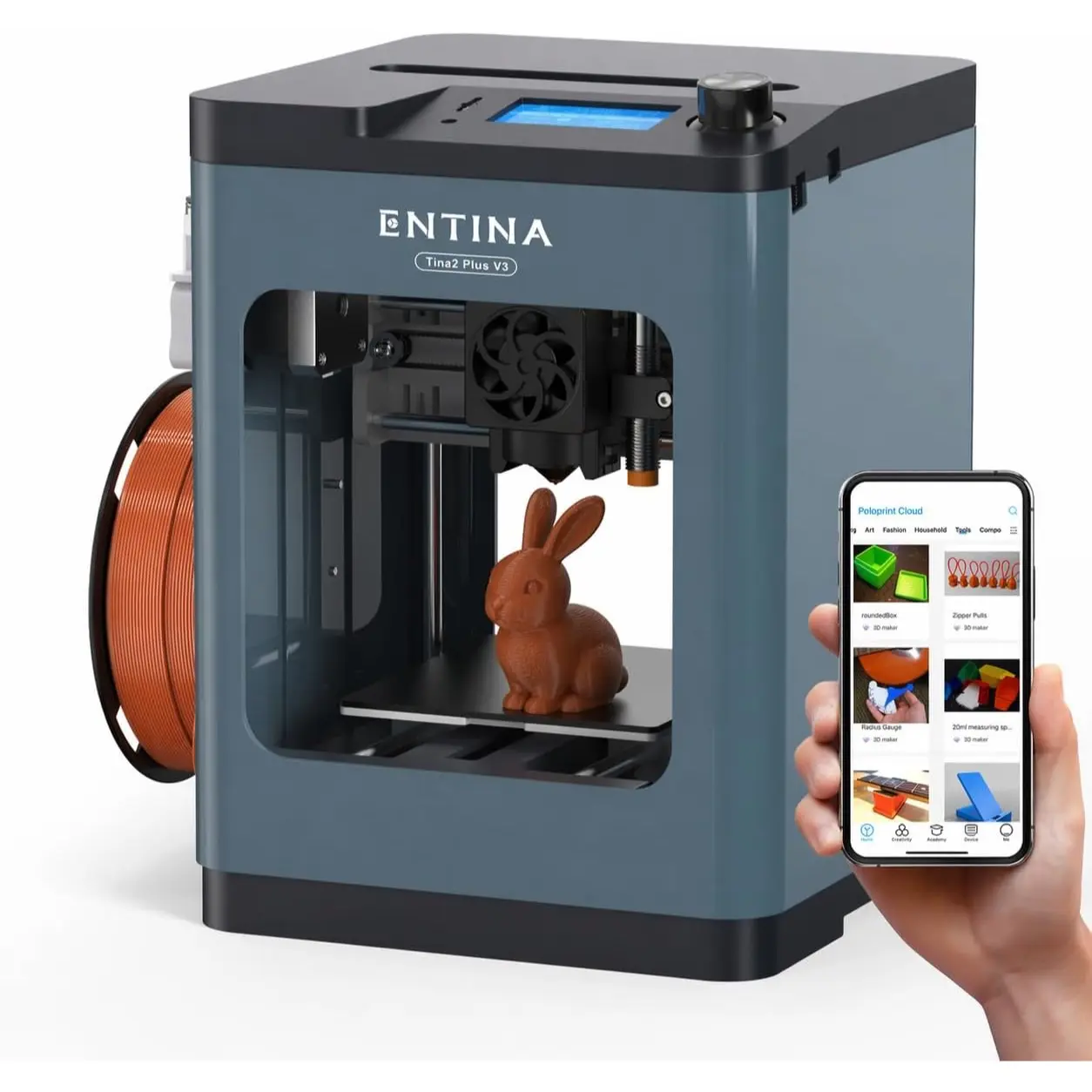 Entina Tina2 Plus 3D Printer, Fully Assembled Compact 3D Printer for Kids and Beginners, 250mm/s Fast Printing, WiFi App Control, Auto Leveling