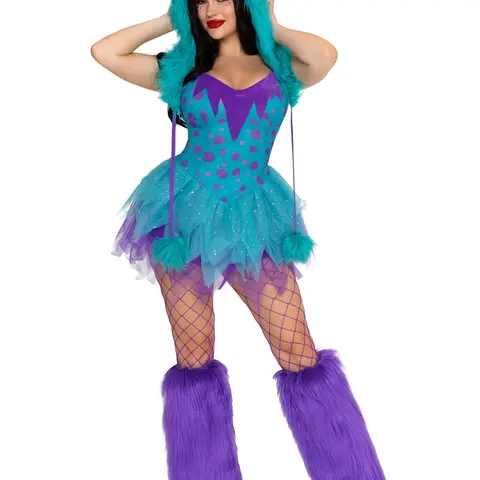 Leg Avenue Women's Y2K Monster Hottie Halloween Costume - 1-Piece Synthetic Fur Special Clothing with Fishnet Accessories for Women's Halloween Playful Look & Costume Ideas
