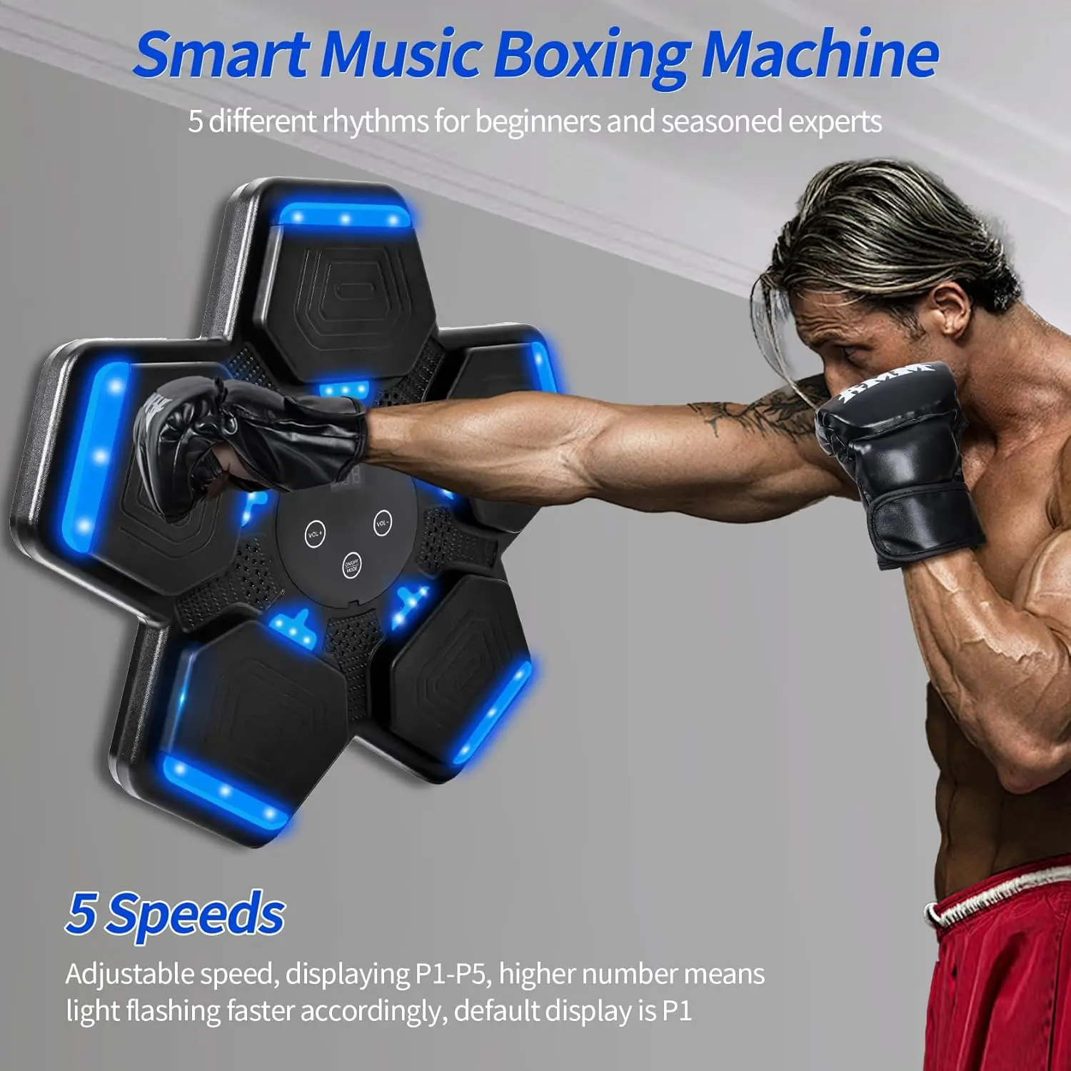 Wall-Mounted Smart Music Boxing Machine, Bluetooth Target with 9 Speed Modes, Quick Install, Real-Time Punch Tracking, Adjustable Martial Arts Home Workout Equipment with Gloves, All Ages, Superior Sound Quality