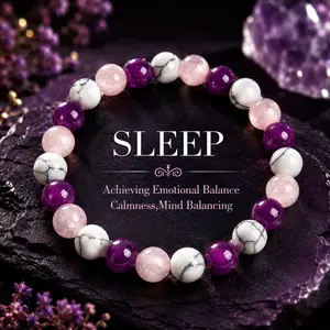 Sleep Aid Handmade White Turquoise And Crystal Bead Bracelet Improve Sleep And Fall Asleep Peacefully, Perfect Gift For Men And Women, Elastic Bracelet, Send Friends And Relatives, Brings Serenity & Luck - Infused With Prosperity Energy summerwins,summerw