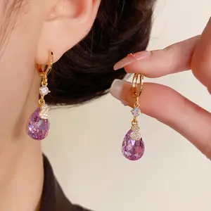 Luxurious purple water drop tassel earrings, elegant and versatile, with a unique and fashionable design, DDES0586 high-quality earrings, 14K gold-plated