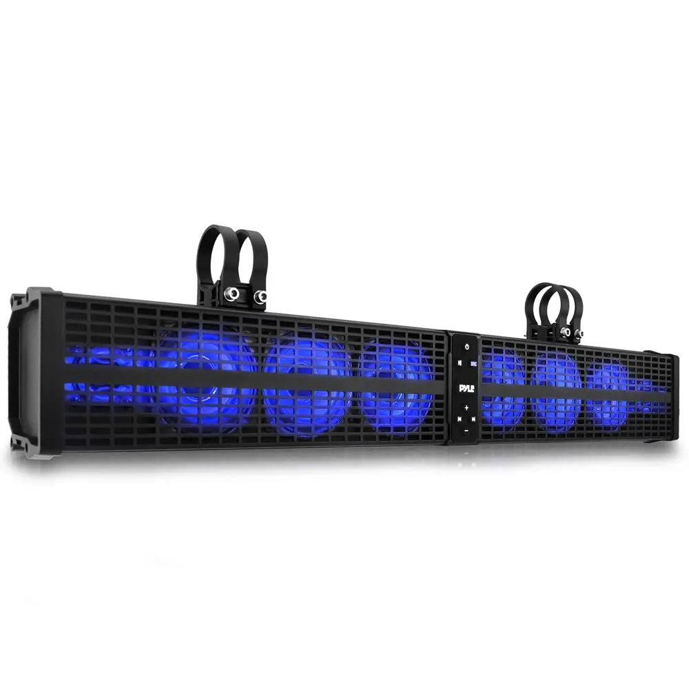 32" Marine Rated Waterproof Stereo Soundbar Audio Amplifier - Bluetooth Streaming, LED Lights, Watts Output, Smartphone & Pad Device Compatibility, Multiple Connection Options