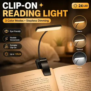 24 LED Rechargeable Book Light for Reading in Bed with Memory Function Mother's Day Gift Eye Caring 3 Color Temperatures,Stepless Dimming Brightness,80 Hrs Runtime Lightweight Clip on Light for Book Lovers Modern Mood Lighting Nightlight For Bedroom