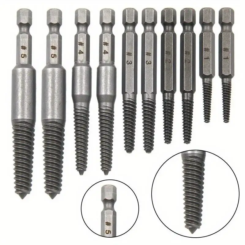 Screw Extractor Set, 10pcs Hex Shank Broken Head Bolt Remover Kit for Electric Drill, Durable Tool for Removing Damaged, Rusted, and Stripped Screws