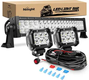 Nilight 22Inch 120W Spot Flood Combo Led Light Bar 2PCS 4Inch 18W Spot LED Pods Fog Lights with 16AWG Wiring Harness Kit-2 Leads light bar harness kit-2 light pod fog boat   dealsforyoudays