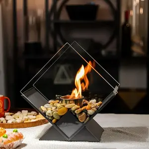 Classic Style Metal Tabletop Bio-Ethanol Fireplace, No Lighter Device, for Festive Home & Restaurant Gatherings, Christmas, Camping, Tabletop Fire Pit