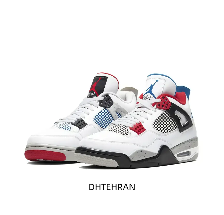 Unisex fashion athletic trainers, unique mismatched red-blue details on white upper, stable ankle support for walking and city outings.