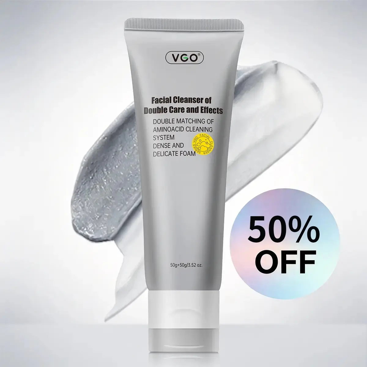 VGO Double Tube Amino Acid & Charcoal Facial Cleanser - 2-in-1 Gentle Squeeze Facial Wash with Glycerin, 3 Usage Modes, Bamboo Scent, 100g for All Skin Types, Morning Routine Deep Pore Foaming Cleanser, Sensitive, Grey, Scented, Adults, Clogged Pores Solu