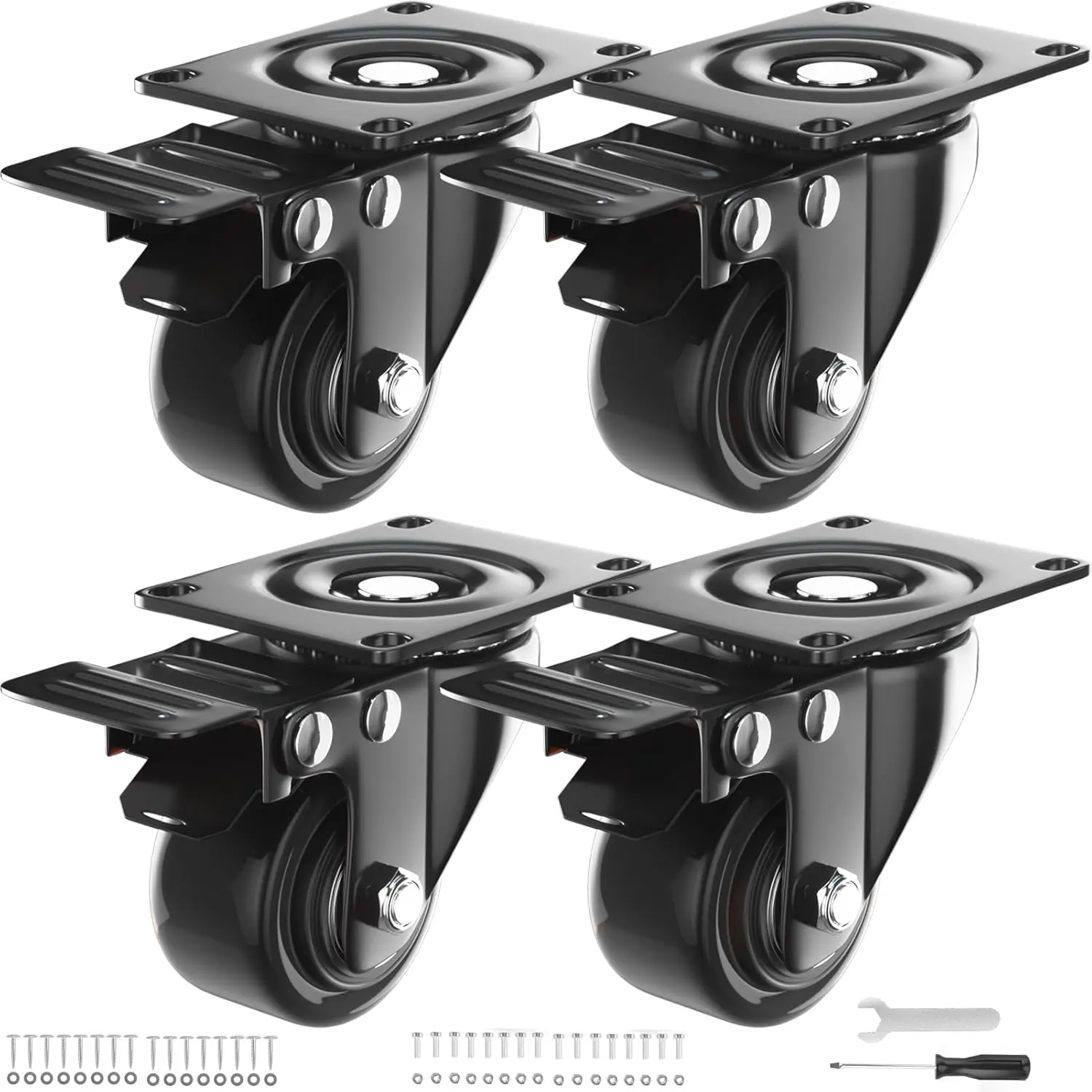 2 Inch Caster Wheels Heavy Duty, Casters Set of 4 with , Locking Industrial Swivel Top Plate Casters Wheels for Furniture and Workbench Cart(Two Hardware Kits Include)