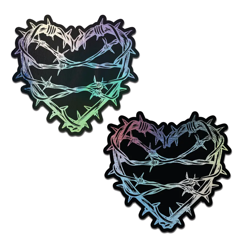 Barbed Wire Heart Pasties Holographic Nipple Covers by Pastease