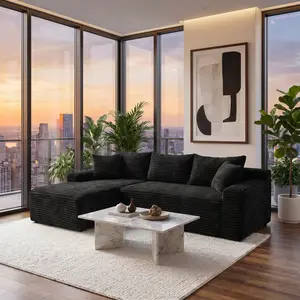 Modular L Shape Sectional Sofa with Reversible Chaise, Modern Jumbo Corduroy Upholstered Deep Seat Corner Couch for Living Room & Bedroom