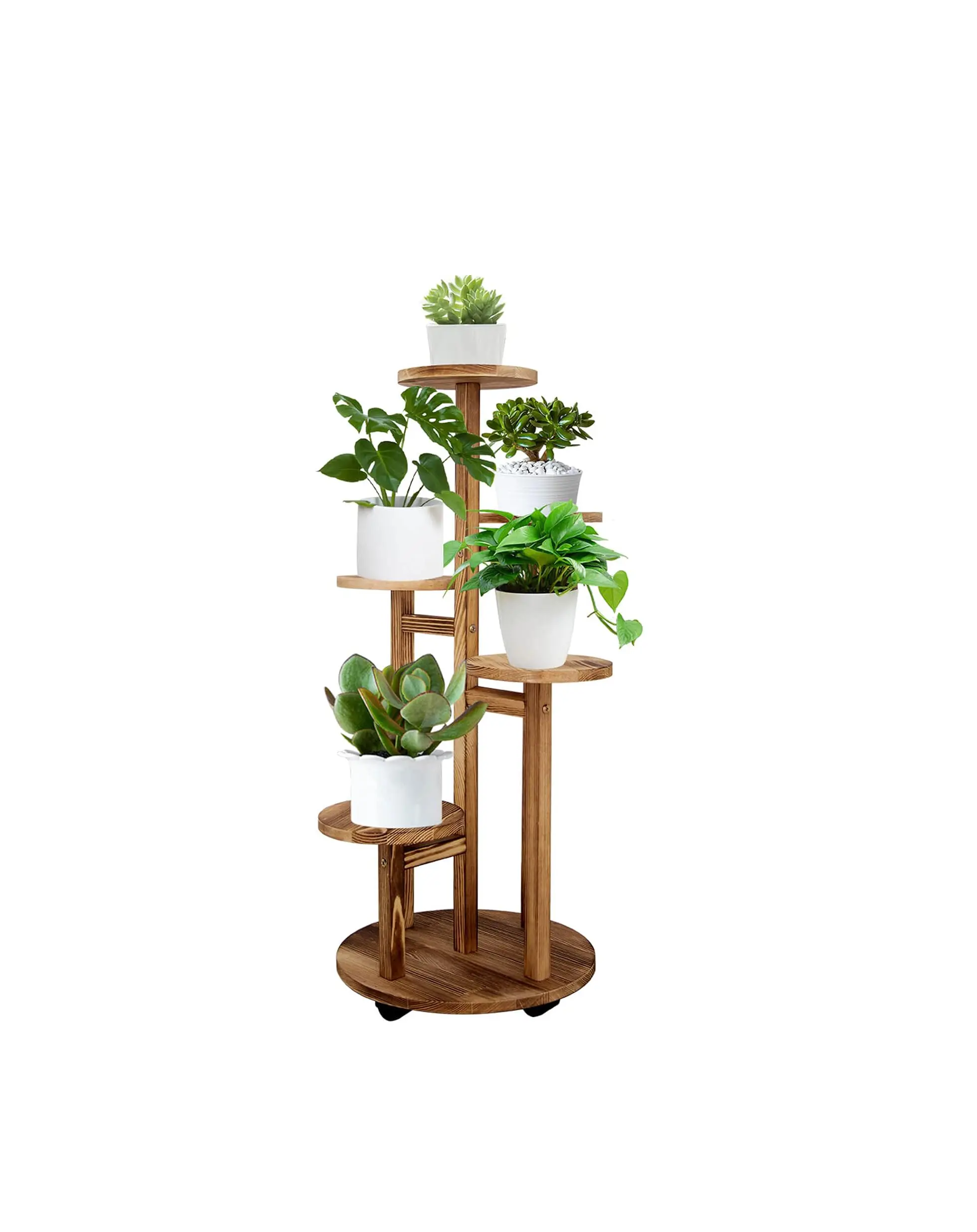 GEEBOBO 5 Tiered Tall Plant Stand for Indoor, Wood Plant Shelf Corner Display Rack, Multi-tier Planter Pot Holder Flower Stand for Living Room Balcony Garden Patio (Brown)