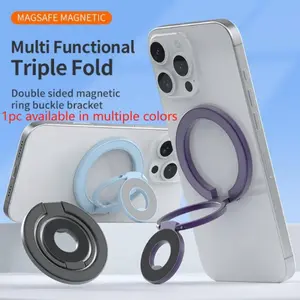 MagFlex Dual Magnetic Phone Stand, Magnetic Bracket, Magnetic Phone Mount, Smartphone Ring, Double-Sided Magnet, Foldable Kickstand, MagSafe Compatible, 360° Rotation, Easy to Put on and Take Off, Suitable for gyms, Compatible with iPhone 16, 15, 14, 13