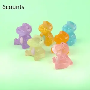 6 Handmade Glow-In-The-Dark Dinosaur Resin Decor, Colorful Light-Up Eyes, Mini Models for DIY Micro Landscapes & Party Supplies