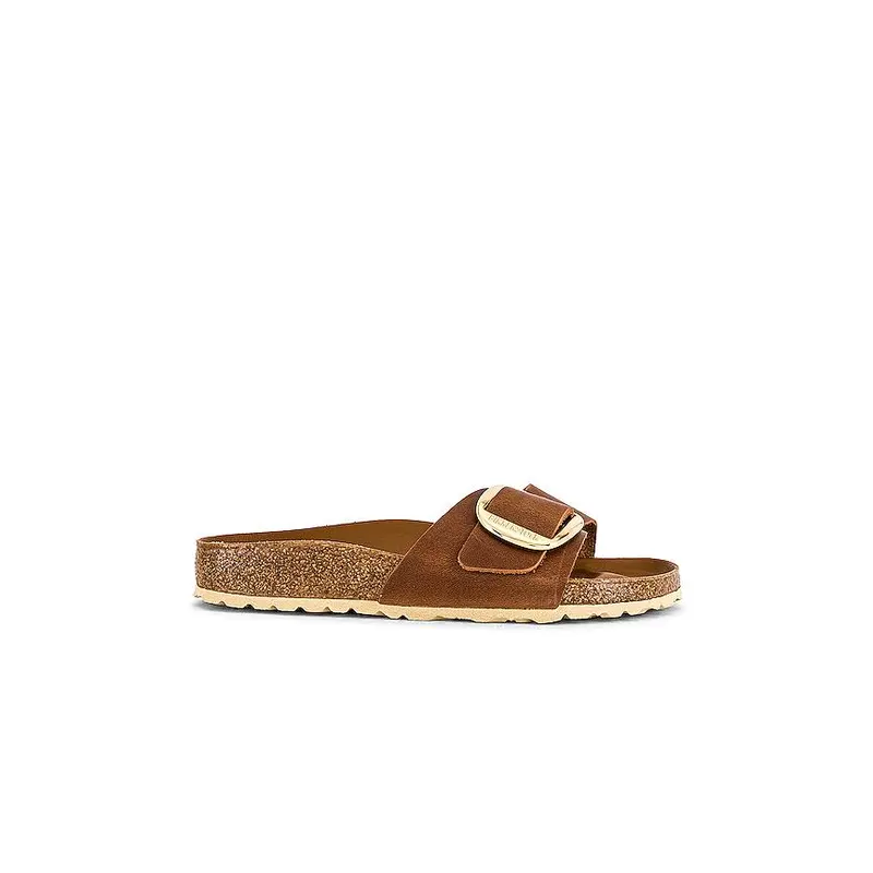 Women's BIRKENSTOCK Madrid Big Buckle Casual Sandals - Narrow Fit, Cognac Nubuck Leather, Luxe Touch Footwear, Anatomically Shaped Cork-Latex Footbed, Cork-Latex Support, Sizes 36 (US 5-5.5), 37 (US 6-6.5)