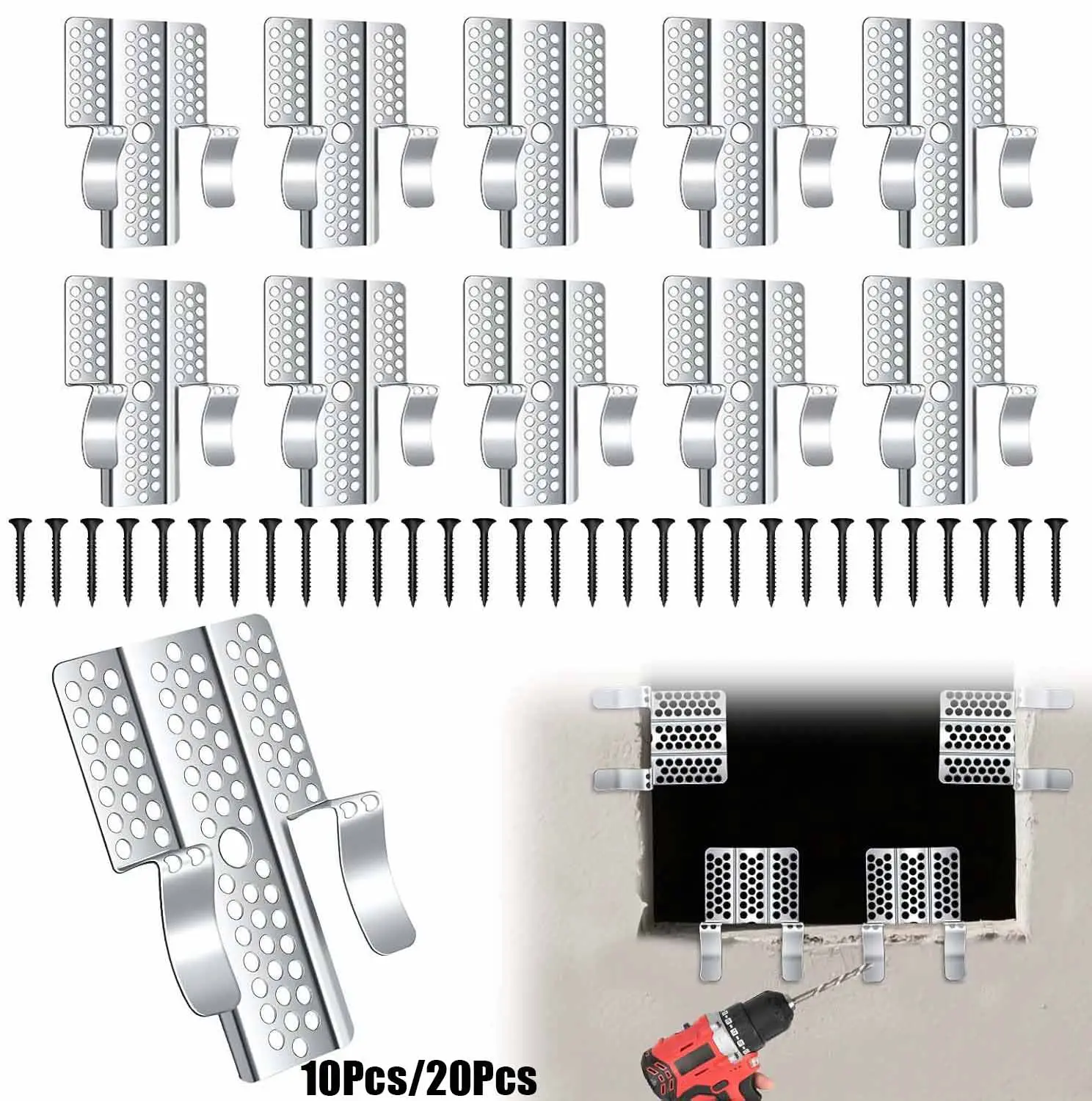 1/2 Inch Drywall Repair Clips Kit with Screws, Sturdy Stainless Steel Metal-Backed Wall Hole Repair Tools, Easy Install DIY Wall Patch Support Clips for Home Renovation, No Studs Needed, Professional Drywall Fix Accessories & Practical Father's Day Gift