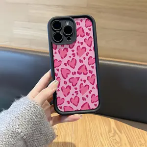 Phone Case: 1 High Bamboo Black and Pink Heart Leopard Print TPU Material Drop-Proof Case with Precise Cutouts and Full Coverage, Suitable for iPhone 17 E Air Pro ProMax iPhone16 15 14 Plus 13 12 Mini 11 X XS XR
