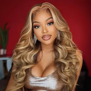 Sunber 7X5 Pre-Everythin Lace Frontal Wigs with Bangs Loose  Wave Curly Wigs Honey Blonde Glueless Wigs Human Hair Pre Plucked Pre Cut Lace Bleached Knots Perfect For Summer Look Ready to Wear Frontal Wigs Dealsforyoudays